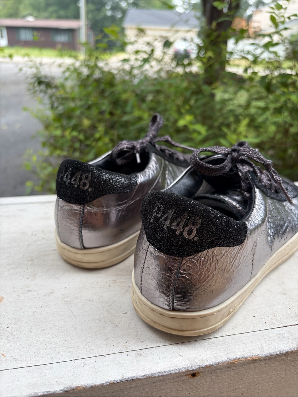 P448 Women’s Metallic Silver & Black Low-Top Sneaker Size 38 - Picture 8 of 10